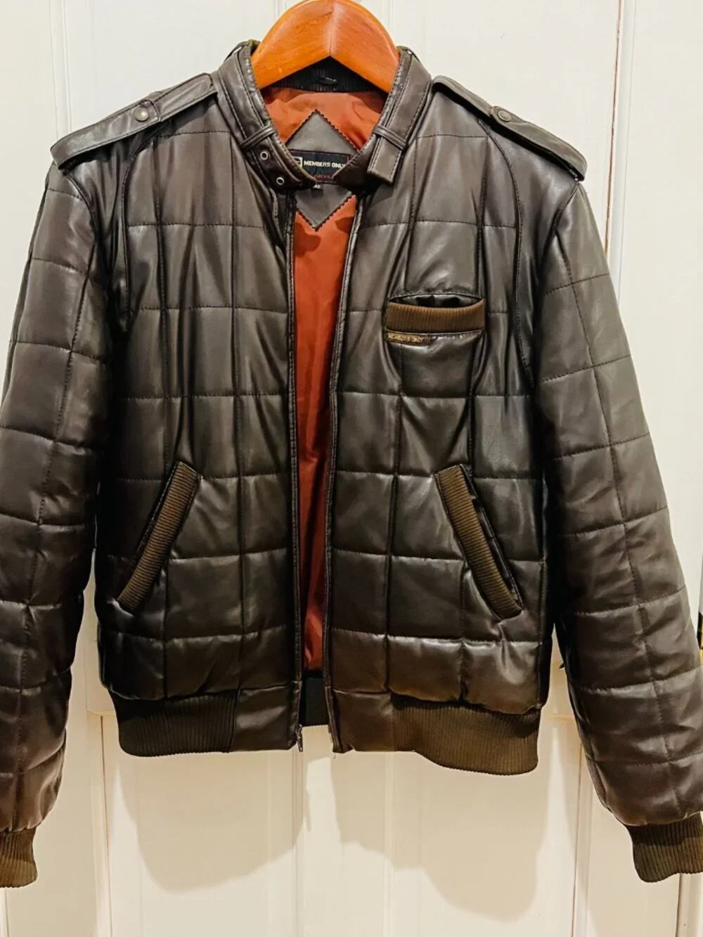 Members Only Leather Cafe Racer Jacket Men 40 VTG 80s Brown Quilted